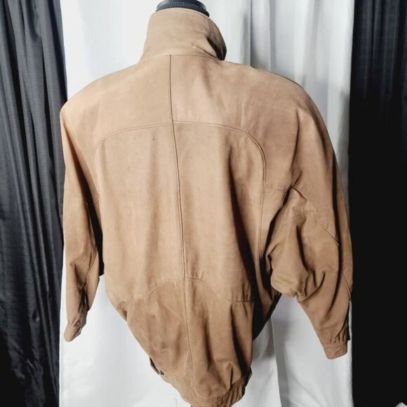 Vintage 80s Genuine Leather Tan Oversized Bomber Jacket - Picture 4 of 17